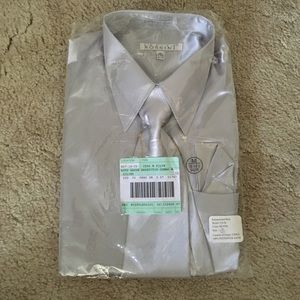Satin dress shirt with tie, chain & pocket square